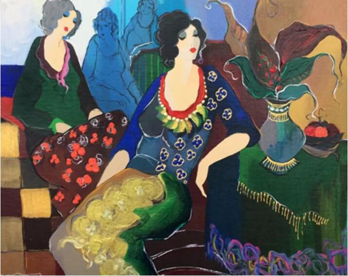 Itzchak Tarkay Portraiture Painting Laura And Terrie 2000 IT358